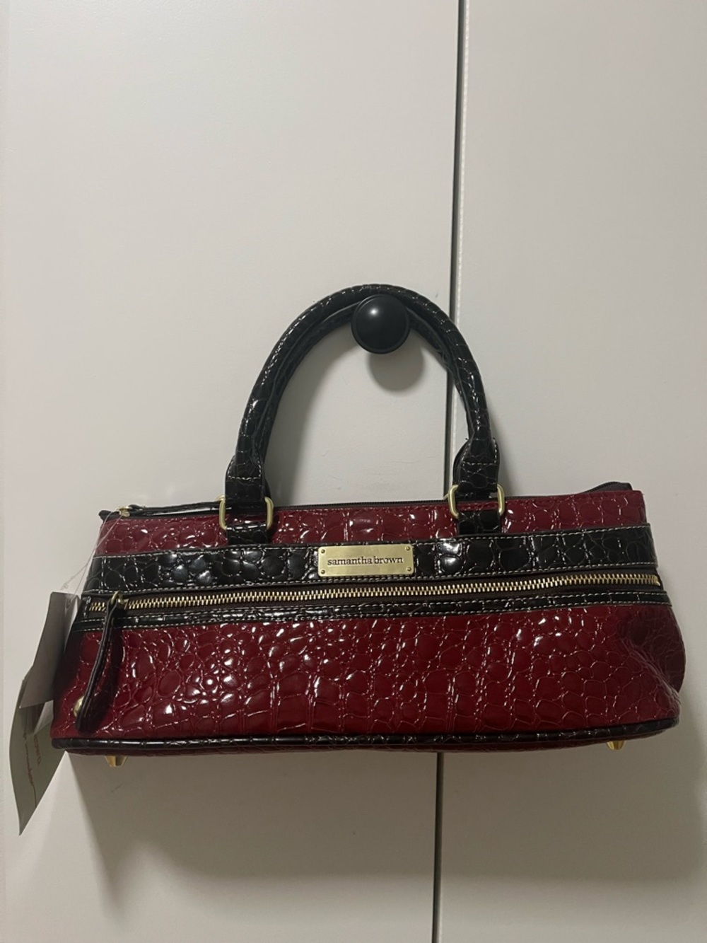 Samantha Brown Croc Embossed Wine Purse Red & Brown Insulated Travel Bag